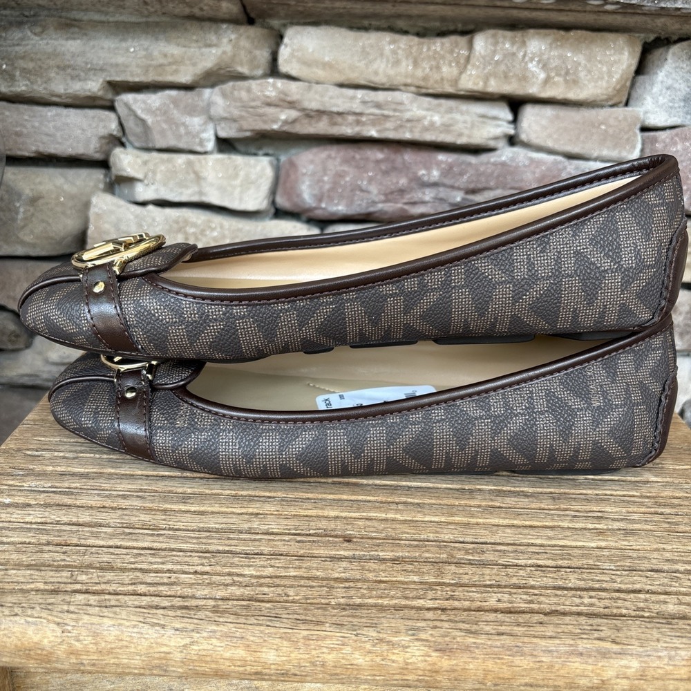Michael Kors Fulton MK Logo Moccasins Brown Size 8.5 Gold Hardware Flats - Picture 11 of 12